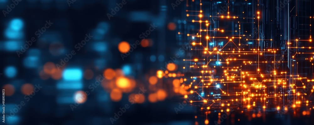 Aufkleber abstract digital background with glowing dots and lines, representing data flow and technology advan