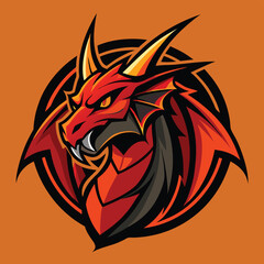 Mascot Dragon Logo Design, Dragon with Spread Wings Vector Illustration