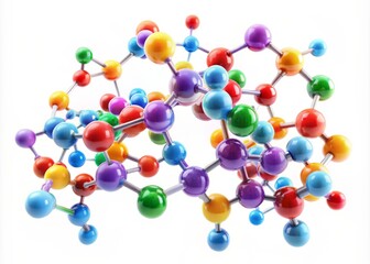 Colorful 3D molecular model of a popular antibiotic medication with transparent atoms and bonds suspended in a white
