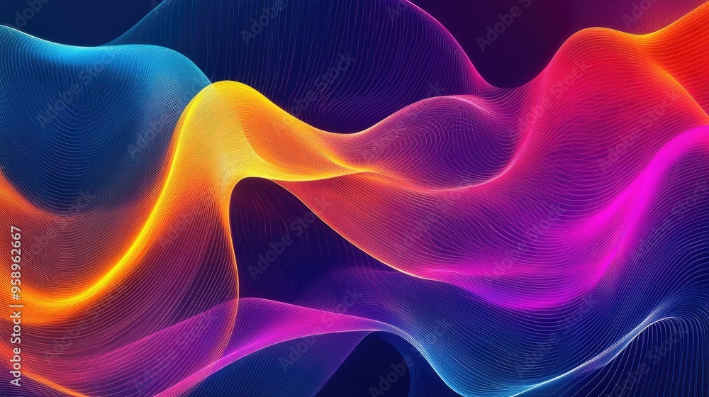 Poster resonance wave background in an abstract style, showcasing dynamic curves and gradients in a visuall