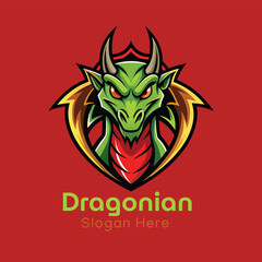 Unique Dragon Logo Design, Dragon with Spread Wings Vector Illustration