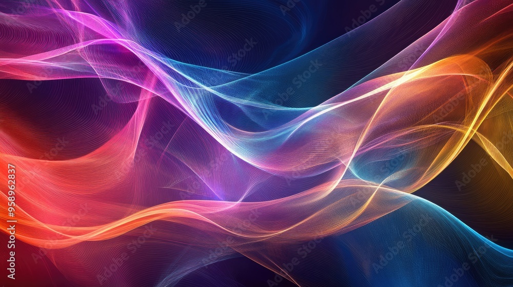 Poster resonance waves in an abstract background, showcasing rhythmic patterns and fluid motion in a spectr