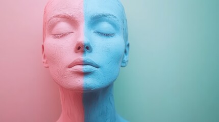 Fototapeta premium Artistic representation of a divided face painted in pastel colors