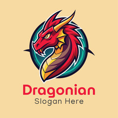 Unique Dragon Logo Design, Dragon with Spread Wings Vector Illustration