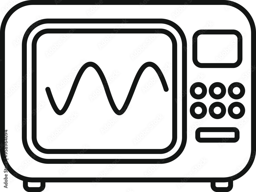 Poster minimalist vector illustration of an oscilloscope displaying a sinusoidal waveform, ideal for scient