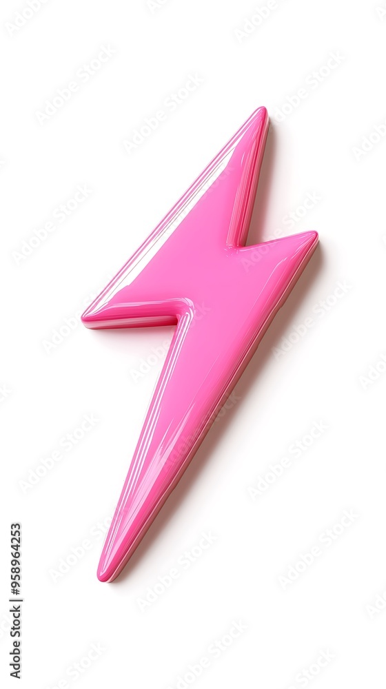 Aufkleber dynamic 3d pink arrow pointing left with lightning bolt icon on white background
