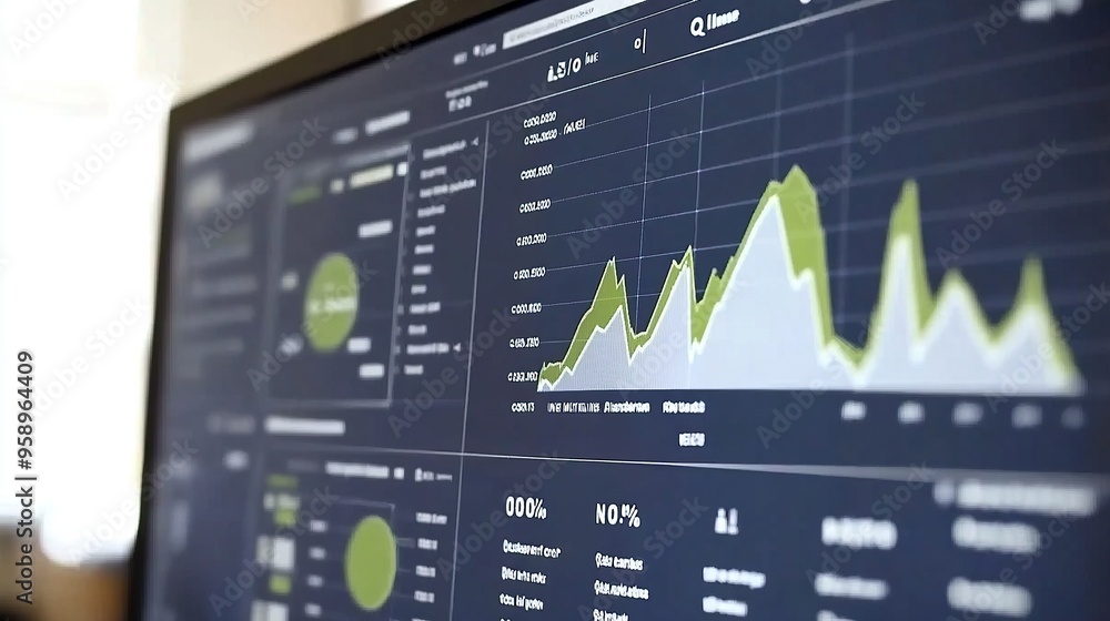 Poster futuristic ai-driven company profile interface displaying analytics