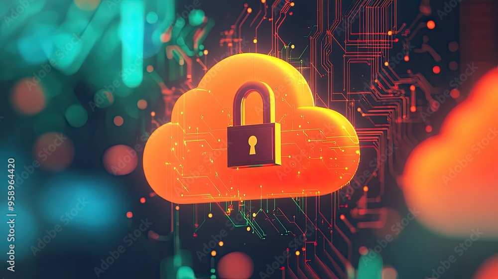 Aufkleber a digital cloud with a padlock symbolizing data security and privacy.