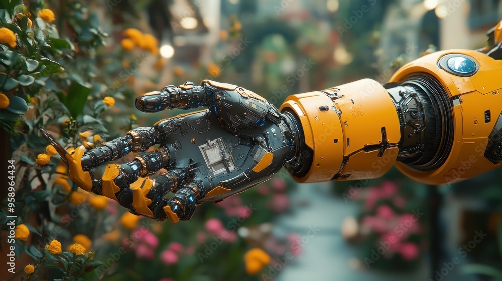 Wall mural Robotic Hand Reaching for a Flower