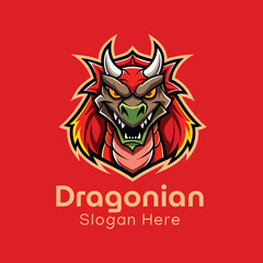 Unique Dragon Logo Design, Dragon with Spread Wings Vector Illustration