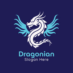 Unique Dragon Logo Design, Dragon with Spread Wings Vector Illustration