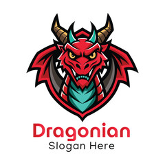 Unique Dragon Logo Design, Dragon with Spread Wings Vector Illustration