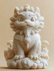 3D White Stone Lion Sculpture Representing Traditional Guardian Symbol