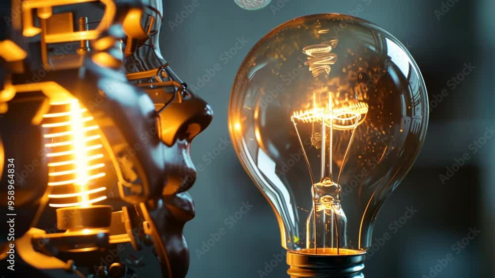 Aufkleber a face is shown with a light bulb in front of it