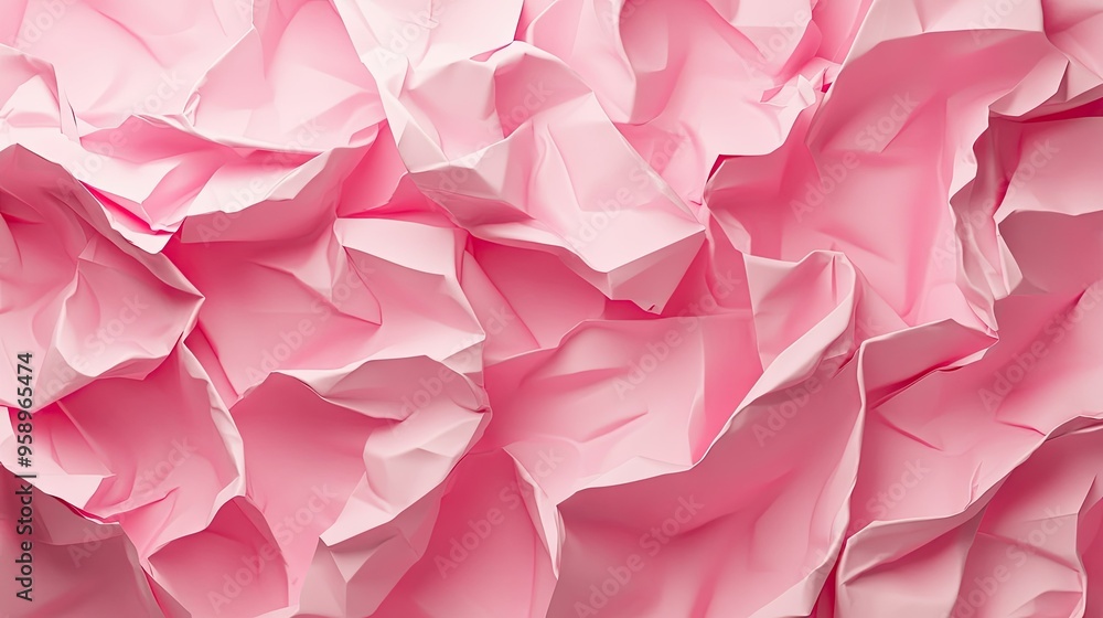 Poster stylish 3d abstract background with layers of pink crumpled paper, offering a textured and trendy vi