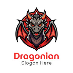 Unique Dragon Logo Design, Dragon with Spread Wings Vector Illustration