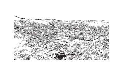 Fototapeta premium Building view with landmark of Sucre is the capital city in Bolivia. Hand drawn sketch illustration in vector.