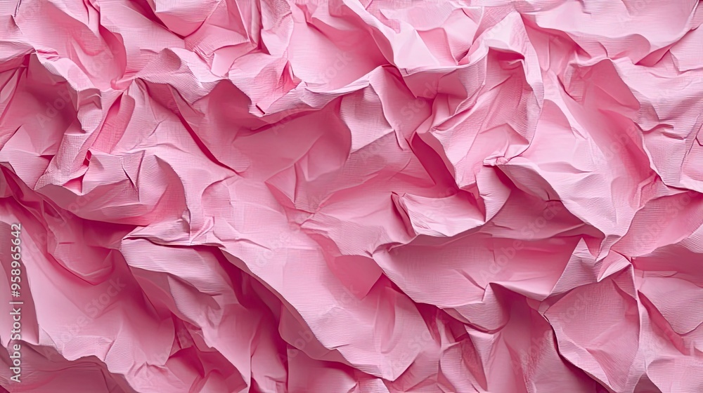 Poster stylish 3d abstract background with layers of pink crumpled paper, offering a textured and trendy vi