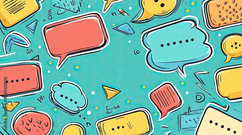 Aufkleber stylish cartoon message boxes and speech bubbles with outline doodle designs and space for text. ide