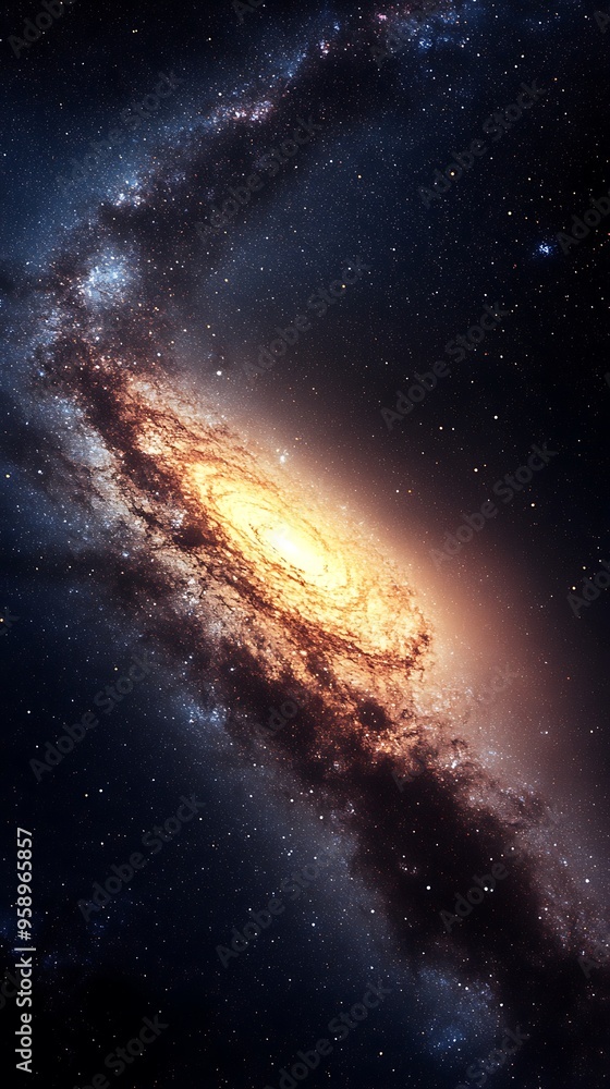 Poster illuminated core: realistic view of the milky way galaxy's spiral arms and star clusters in intergal