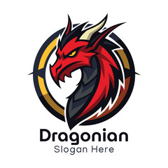 Unique Dragon Logo Design, Dragon with Spread Wings Vector Illustration