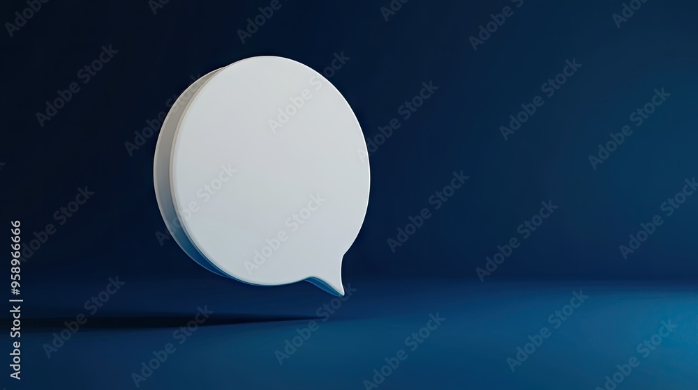 Poster stylized 3d white speech bubble with a deep blue background, creating a modern and clean visual for 