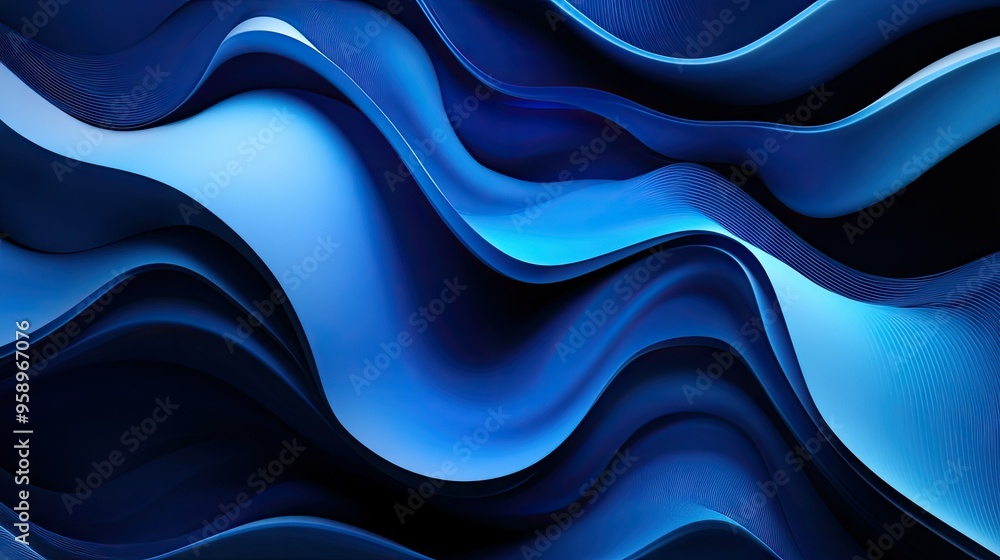 Poster stylized blue wave design on an abstract background, with varying shades and gradients for a dynamic