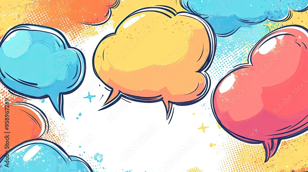 Poster stylized speech bubble text boxes and message balloons in doodle style with space for your text. ide