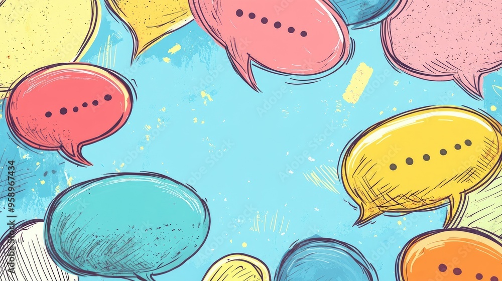 Poster stylized speech bubble text boxes and message balloons in doodle style with space for your text. ide