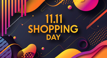 Obraz premium Vector illustration of 11.11 SHOPPING DAY on purple background. Bachelor's day sale banner for November 11, Chinese shopping day. SALE day concept.