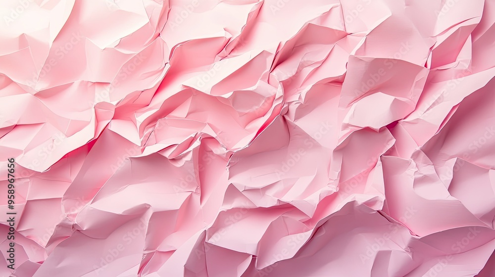 Poster textured 3d background with overlapping layers of pink crumpled paper, creating a soft yet edgy visu
