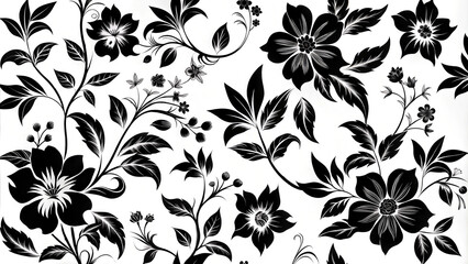 Floral black and white pattern, intricate design, decorative style, with copy space
