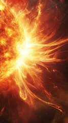 Obraz premium Intense Solar Flare: Detailed View of Sun's Corona with Fiery Ejections and Magnetic Field Lines in Deep Space. Ultra-Realistic Astronomy Background