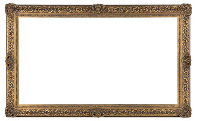 Golden wide picture frame on a transparent background, in PNG format.