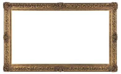 Golden wide picture frame on a transparent background, in PNG format.