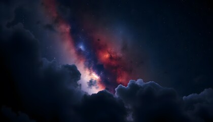 Fototapeta premium Starry night sky with a vibrant nebula cutting through the clouds.
