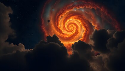 Swirling clouds and a breathtaking display of stars and nebulae.