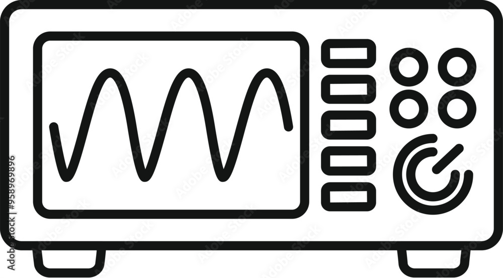 Aufkleber line art icon of a digital oscilloscope displaying a sinusoidal signal on its screen