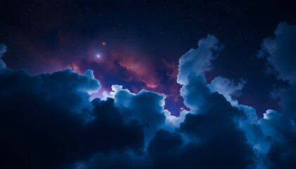 Starry night sky with a vibrant nebula cutting through the clouds.