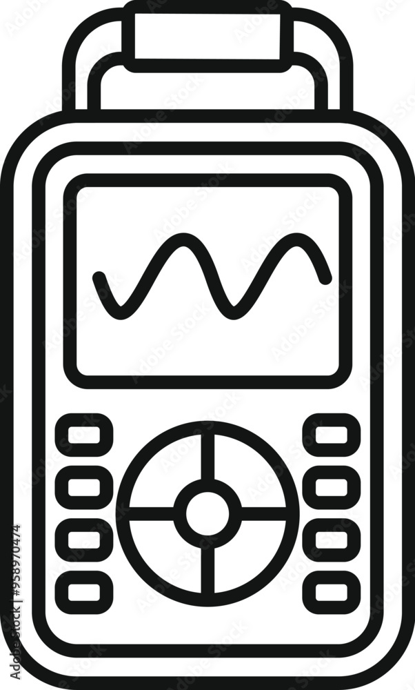 Poster simple outline icon representing a digital oscilloscope displaying a sinusoidal signal