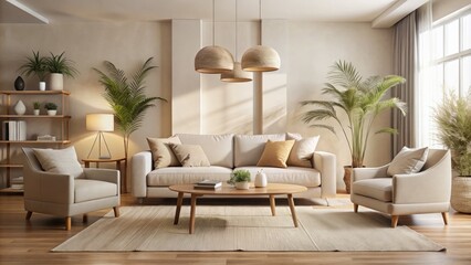 Soft, creamy beige tones envelop a serene and calming atmosphere, evoking feelings of warmth and comfort in a