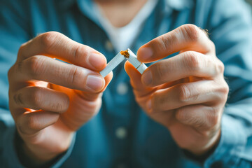 Broken cigarette in hands symbolizing quitting smoking