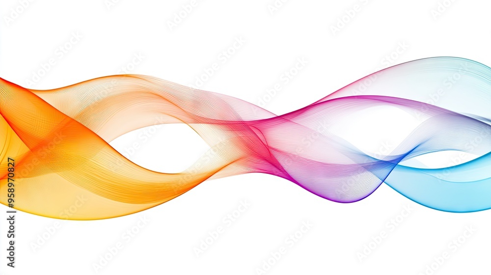 Poster vibrant abstract wave lines on a plain white background, creating a sense of movement and flow. idea