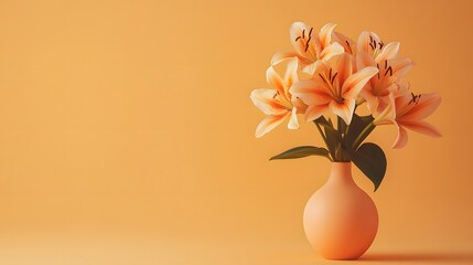 Elegant bouquet of pink lilies, A beautiful arrangement of pink lilies in a pastel vase, casting soft shadows against a neutral background. Ideal for themes of elegance, beauty, and interior decor.