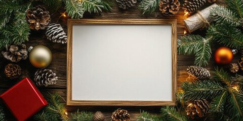 Christmas composition with greeting empty white card and gift boxes. Perfect concept for christmas or new year. Flat lay, top view. Copy space. Mock up