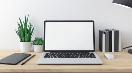 A Sleek Modern Workspace Featuring a Minimalist Setup with Plants and Essentials for Creative Inspiration and Productivity