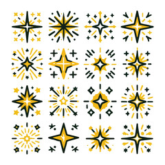 Cycle Yellow stars pattern and texture for background, clipping path. Set stars on white background  A collection of  white and yellow star graphic symbols and patterns, each depi
