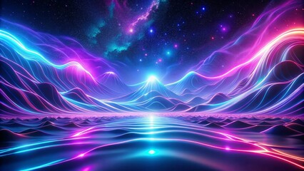 Obraz premium Vibrant, high-definition 4K wallpaper featuring a mesmerizing abstract neon lightscape with swirling purple and blue