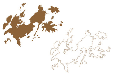 Thayawthadangyi Island (Republic of the Union of Myanmar, Burma, Mergui, Myeik Archipelago, Indian Ocean) map vector illustration, scribble sketch Elphinstone, Grants, Macleod map