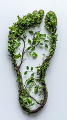 Nature's Footprint: Green Organic Shape of Tree Branches and Leaves Promoting Reforestation and Nature Preservation